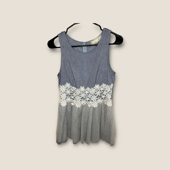 Anthropologie A’reve Blue Denim Lace Detail Tank Small - Picture 1 of 4